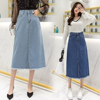 Fat mm mùa thu mới cộng với phân bón XL hoang dã váy denim thô váy nữ 200 pound chân váy công sở hàn quốc