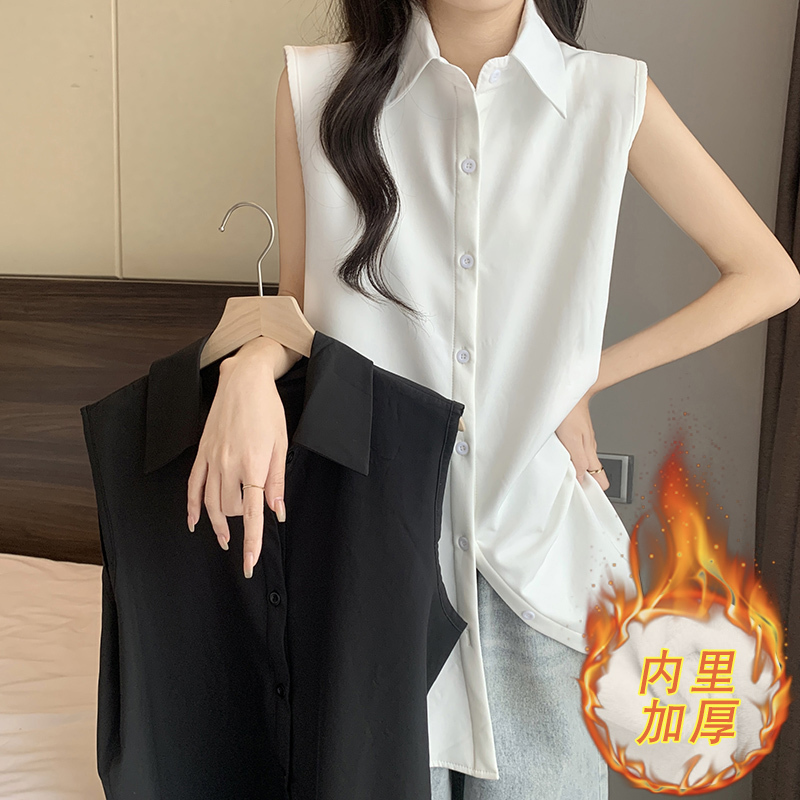 Plus Size Women's Clothing 2026 Autumn and Winter New Sleeveless Solid Color Shirt Mid-Length Polo Collar Inner Layer Versatile Top