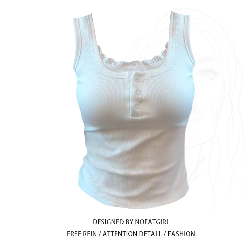 Plus-Size Lace-Trimmed Button-Up Camisole for Women, Summer Faux Two-Piece Slim-Fit Top with a Stylish and Sexy Vibe