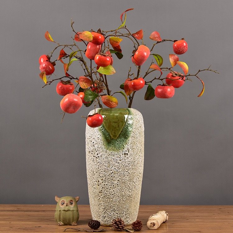 Frost persimmon simulation flower and fruit branches living room green plant potted decoration set dry flower arrangement fake flower persimmon branch fruit