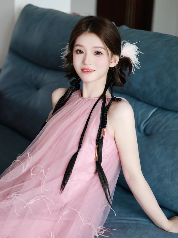 Pink and Ink-Colored Bridal Morning Gown for Women, High-End Morning Photo Shoot Dress, Light Gauze Feather Halter Dress, Suitable for Everyday Wear