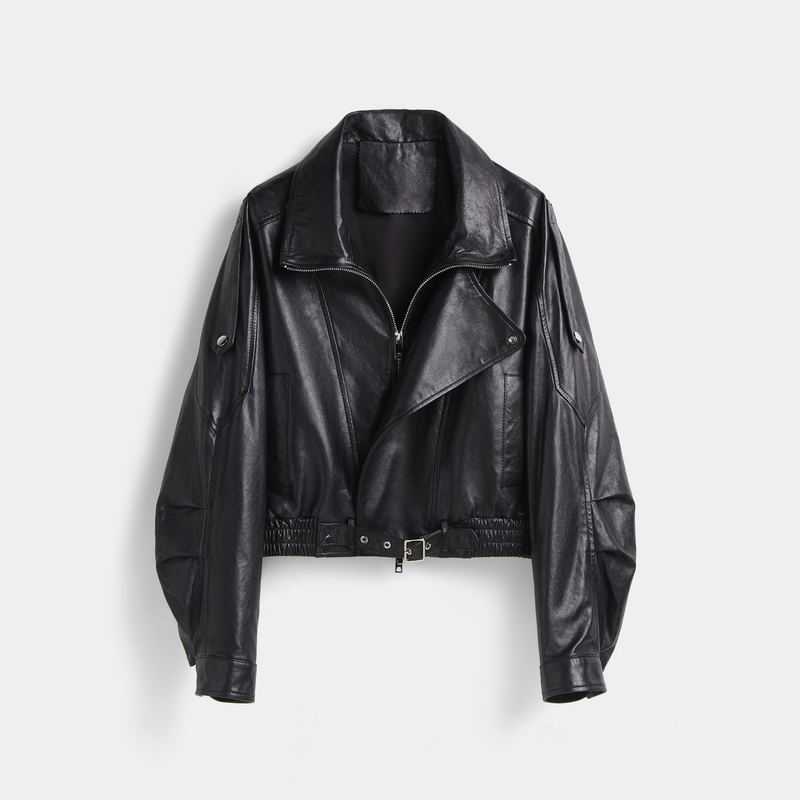 2026 Spring New European Style Genuine Leather Jacket for Women, Oil Wax Lambskin Biker Leather Coat, Loose Short Cool and Stylish Outerwear