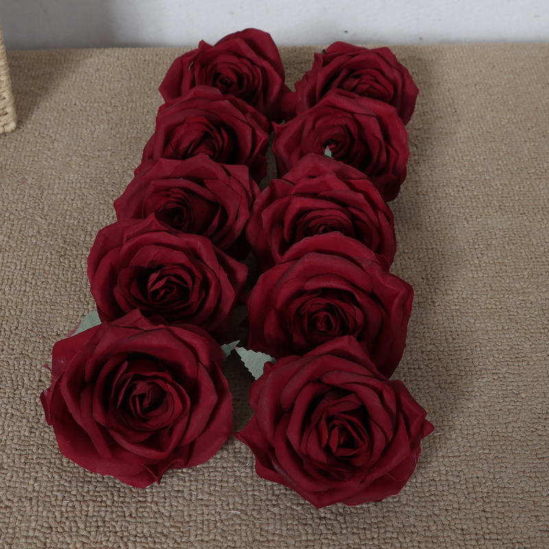 10cm Dark Red Simulated Rose Head Black Buck Wine Red Flower Wall Scenery with Decorative Silk Flowers