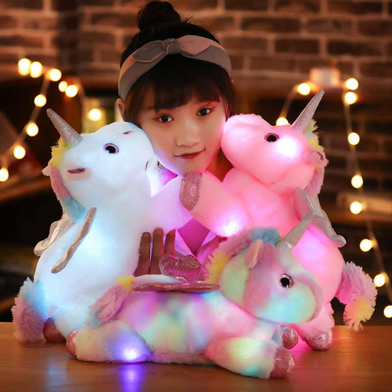 Rainbow Colorful Glowing Unicorn Plush Toy Pony Pillow Doll Comfort Doll Birthday Gift for Girls