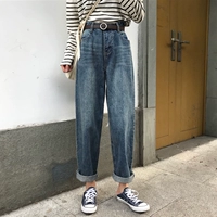 Loose retro 2018 thu mới phiên bản Hàn Quốc của sinh viên chic eo cao đã mỏng thẳng chân rộng quần denim nữ dài quần jean nữ ống rộng