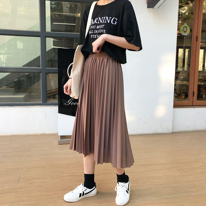 Hàn quốc phiên bản của chic loose đàn hồi eo xếp li váy nữ 2018 mùa thu và mùa đông retro mới xếp li sinh viên trong váy dài chân váy ngắn ôm