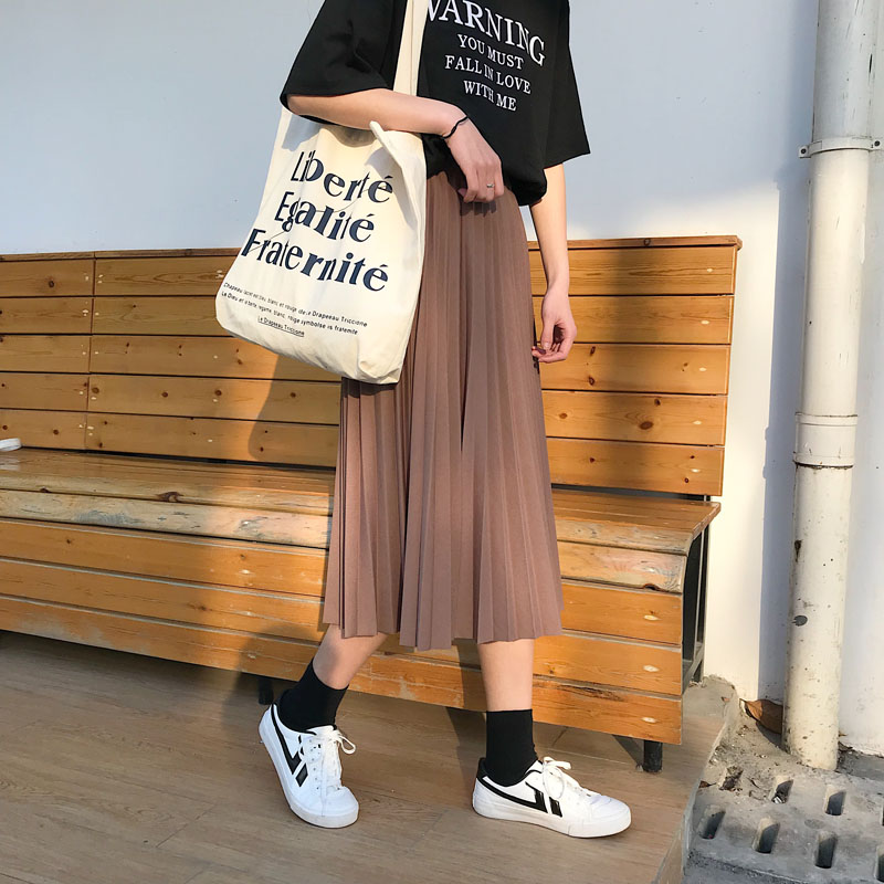Hàn quốc phiên bản của chic loose đàn hồi eo xếp li váy nữ 2018 mùa thu và mùa đông retro mới xếp li sinh viên trong váy dài chân váy ngắn ôm