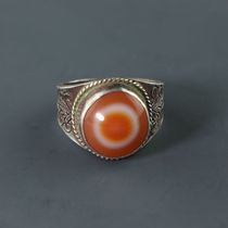 Buddha Yuan Pavilion Liao Generation sterling silver sky eye Agate ring Old Agate ring Semicircular Agate Sky eye decoration ring surface