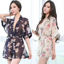 Love Lingerie Lady Sexy Pyjamas Transparent Snow-spinning Bathrobe Printed and Uniformed Fire-Hot Bed Seduction Suit