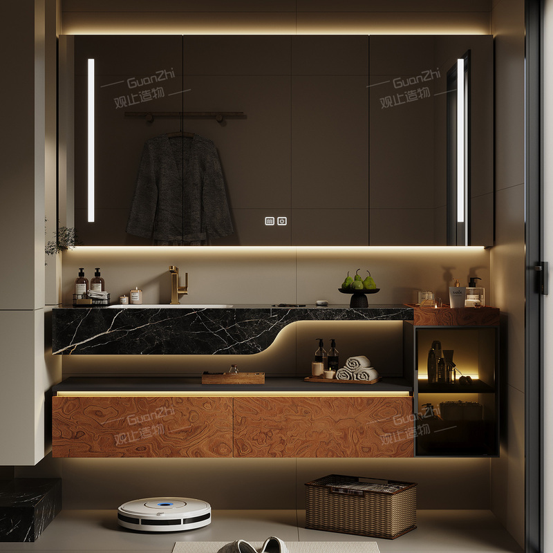 Original Design Italian Light Luxury Bathroom Cabinet Set Hotel-Style High-End Washbasin Vanity Bathroom Furniture Original Design Italian Light Luxury Bathroom Cabinet Set Hotel-Style High-End Washbasin Vanity Bathroom Furniture