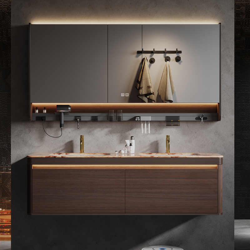 Italian Light Luxury Style Bathroom Cabinet Set, Antique-Style Bathroom Imported Luxury Stone Double Basin Washstand, Washbasin Cabinet