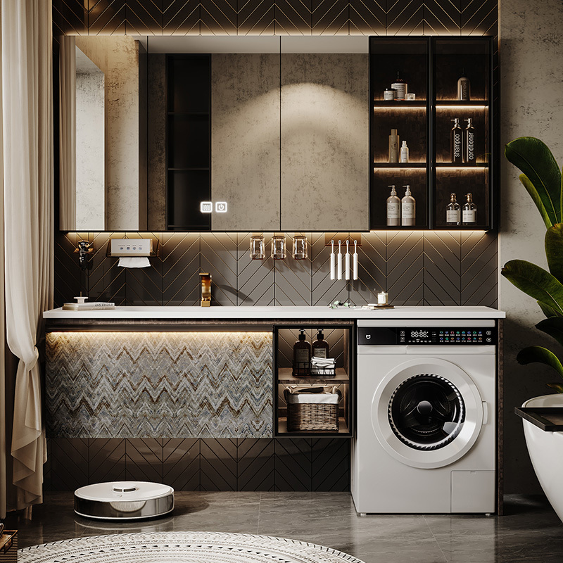 Italian-Style Light Luxury Bathroom Cabinet with Integrated Washing Machine, Hotel-Style Bathroom Vanity with Sink and Washbasin Italian-Style Light Luxury Bathroom Cabinet with Integrated Washing Machine, Hotel-Style Bathroom Vanity with Sink and Washbasin