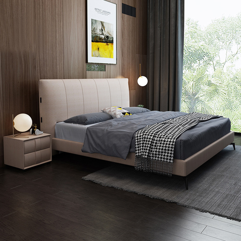 Italian Minimalist Light Lavish Tech Cloth Bed Minimalist Modern 1 8 m Small Family Bunk Art Bed Master Bedroom Soft-covered Wedding Bed