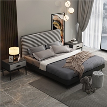 Nordic houndstooth cloth bed 18 m Italian minimalist removable and washable master bedroom double bed modern luxury small family bed