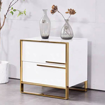 Post-modern piano paint bedside table simple Hong Kong style luxury stainless steel bedroom white Nordic locker side cabinet