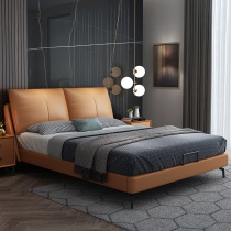 Modern Italian leather bed light luxury minimalist modern simple double bed Nordic leather leather leather bed 18 meters small apartment