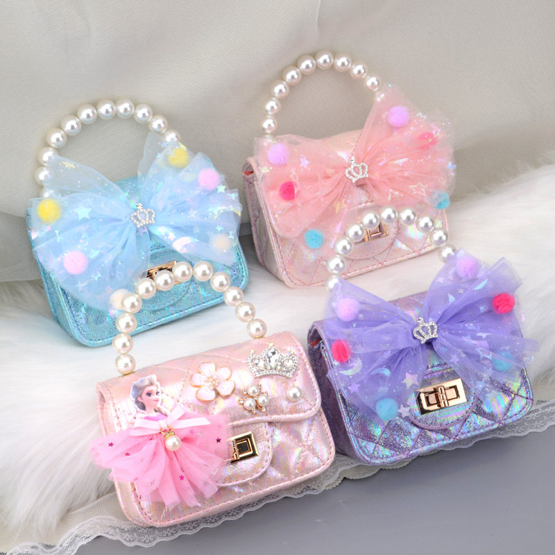 Frozen Elsa Snow White Messenger Bag Baby Baby Children Cute Fashion Pearl Handbag Shoulder Bag