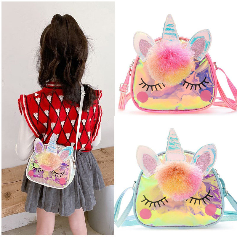 2021 New Laser Unicorn Children Bag Wrap Princess Girl Slanted Satchel Cute Girl Little Scapegoat 100 hitch