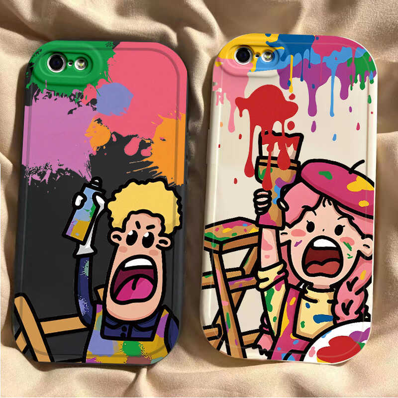 Suitable for Apple 4S Phone Case Silicone iPhone 4 Full Coverage Anti-Drop Protective Case Apple 5 New Model for Men and Women iPhone 5S Cartoon Cute Soft Case Creative Painter Protective Case A1431 Trendy Shell