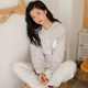Manqiu sản phẩm mới bông tinh khiết chải flannel mùa xuân và mùa thu vài bộ đồ ngủ của phụ nữ nam giới dịch vụ tại nhà của Hàn Quốc Bộ đồ dài tay - Bộ Pajama