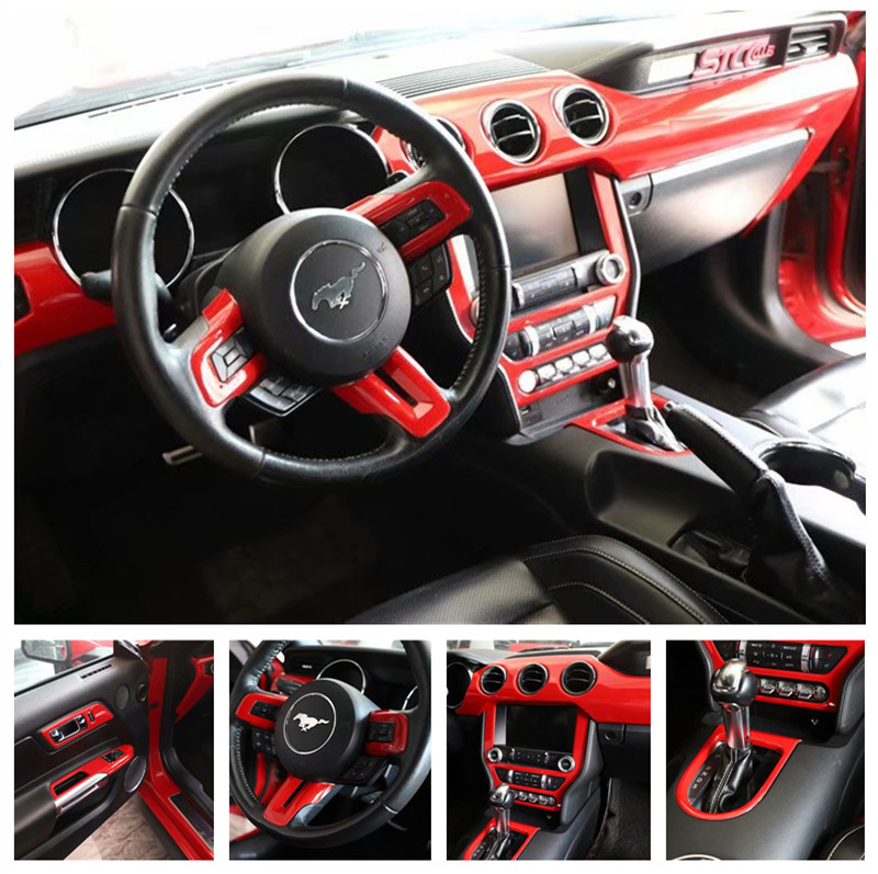 15-20 Ford Mustang carbon fiber mahogany interior stickers modified central control gear steering wheel electric window stickers
