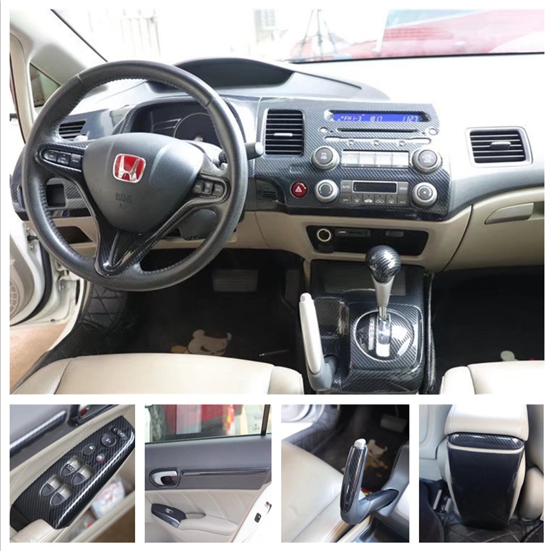 Suitable for 04-09 eighth generation Civic interior modification 3D carbon fiber mahogany interior stickers central control gear stickers