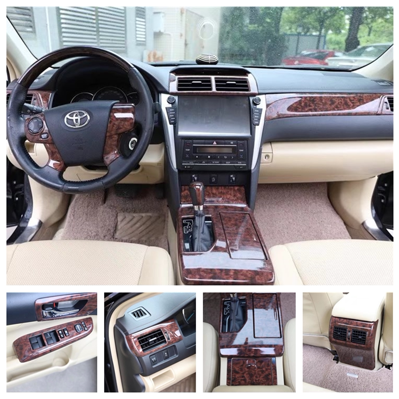 12-17 Camry carbon fiber interior stickers Modified mahogany interior stickers Central control gear steering wheel armrest