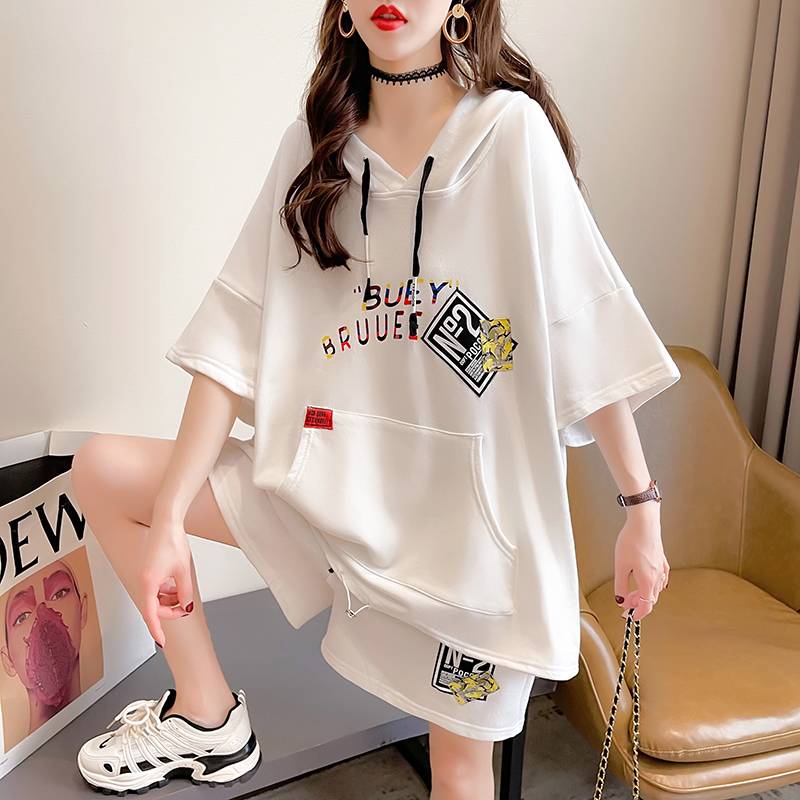 Fat Girl 11 Short Sleeve T-shirt Shorts Two Sets Summer 13 Middle School Student 12 Female Great Child Sports Casual Suit
