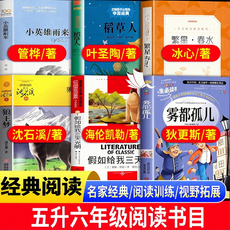 Reading Series for Fifth and Sixth Graders, Complete Set of 6 Books: the Scarecrow, Starry Spring Water by Bing Xin, the Dream of the Wolf King by Shen Shixi, Published for Young Children; if I Had Three Days of Light by Helen Keller, Oliver Twist by Charles Dickens, Little Hero Yu Lai Reading Series for Fifth and Sixth Graders, Complete Set of 6 Books: the Scarecrow, Starry Spring Water by Bing Xin, the Dream of the Wolf King by Shen Shixi, Published for Young Children; if I Had Three Days of Light by Helen Keller, Oliver Twist by Charles Dickens, Little Hero Yu Lai