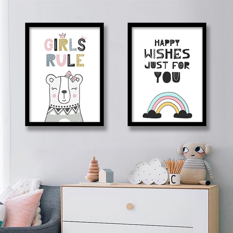 Small fresh children's room painting ins modern living room mural cartoon animal Nordic style bedroom bedside decoration painting