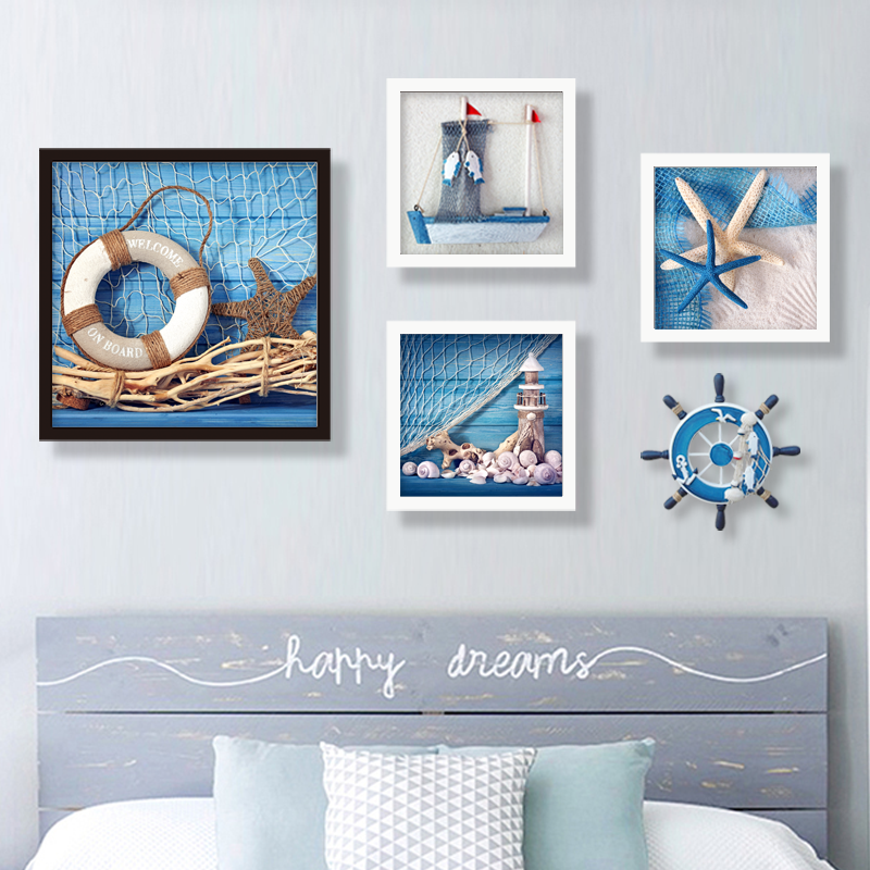 Mediterranean Style Decoration Painting Living Room Background Wall Composition Mural Books Room Children Room Boy Bedroom Bedside Hanging Painting