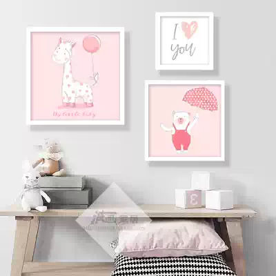 ins cartoon cute cat elephant bear super cute children's room decoration painting baby room bedroom hanging painting animal mural