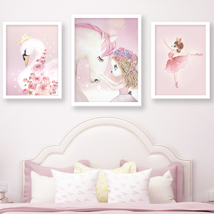 Children's room decoration painting girls bedroom mutton pink princess room hanging picture cartoon creative living room Nordic ins style
