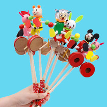 Cartoon Wooden Heads Shake Drum Childrens Drum Rocking Music Shake Hand Drum New Peculiar Puppet Toys Turning to the Drum Stall