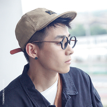 Retro plate imitation wood grain small round frame glasses tide men and women Japan can be equipped with myopia flat frame shop owner