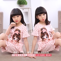 New Frontier Cotton Summer Clothing Girl Short Sleeve Pyjamas Childrens Pure Cotton Suit CUHK Boy Two Sets Girl Air Conditioning Home Clothes