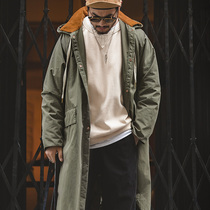 Madden tooling American retro hooded over the knee riding trench coat drawstring corduroy stitching coat windbreak coat men
