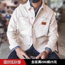Madden tooling French retro hunting casual white denim jacket shirt slim top Japanese jacket men tide