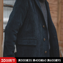 Maden Tooling American Retro Medium Long lamp Core velvet windsuit Spring Summer Inn Wind Bar suede black Grand coat mens jacket