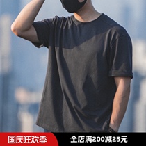 Madden overweight T-shirt daily loose round neck dark gray short sleeve thick knot solid Kimi summer solid color tide half sleeve male