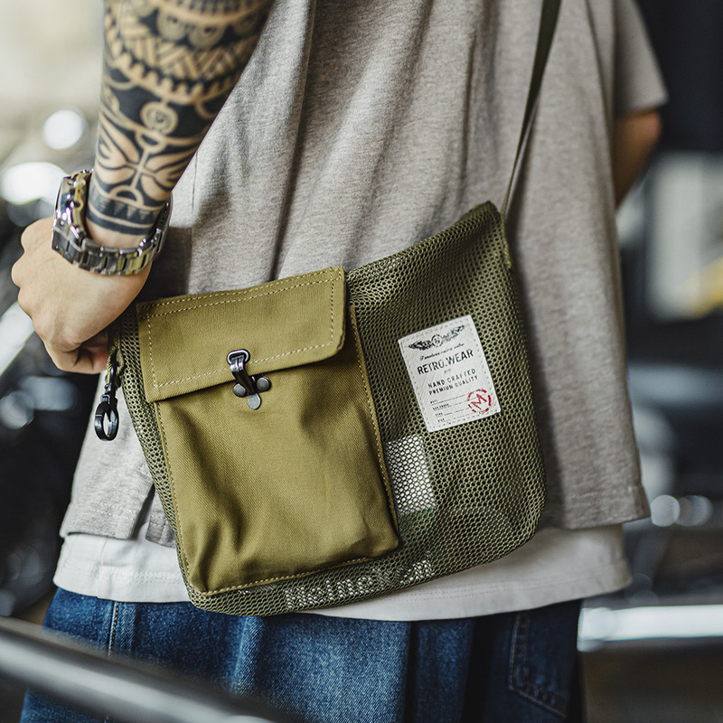 Madden Workwear Mountain-Style Outdoor Crossbody Bag Small Lightweight Handbag Functional Tote Bag Mesh Messenger Bag for Men Summer