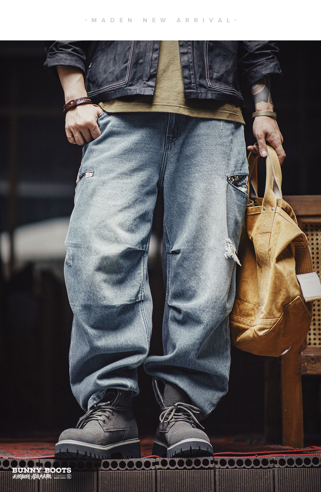 MADEN Retro Lace-Up Mid-Top Work Boot