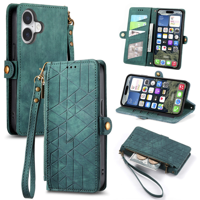 Business Card-Insertable Samsung Galaxy S26 Geometric Zipper S25 Phone Leather Case S24 Protective Shell Hand-Held Flip-Style Ultra Card-Insertable Stand Short Strap Plus Niche Luxury High-End Feel Applicable