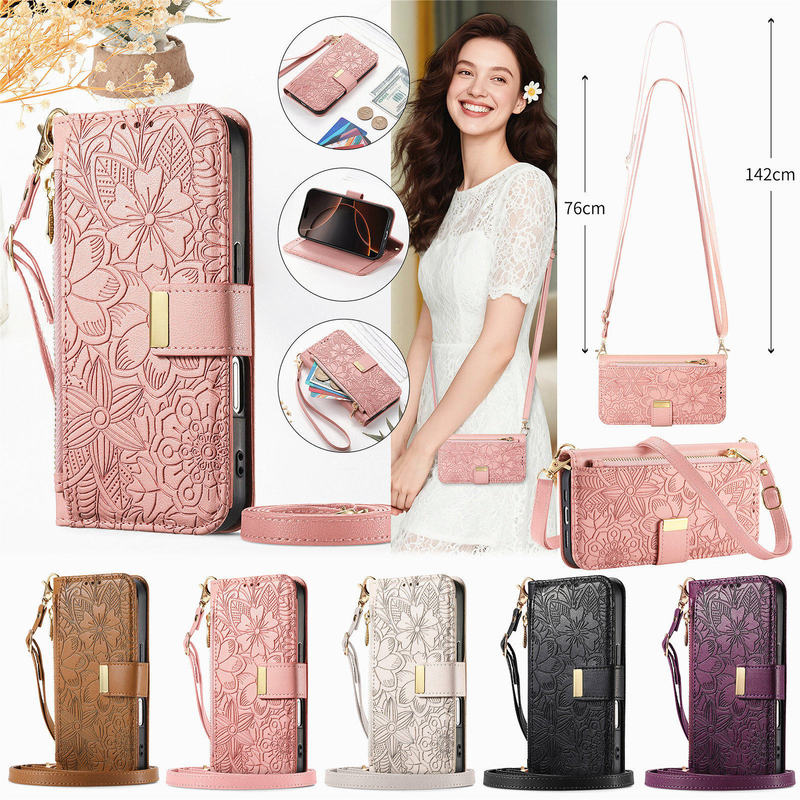 Suitable for Samsung S26 Flip Leather Case Phone Case, S25 Card Holder Stand, S24Fe Coin Purse, S23Plus Genuine Leather Wallet, S22 Card Holder, S26/S20 Wrist Strap Lanyard, Fashionable Women's Phone Case