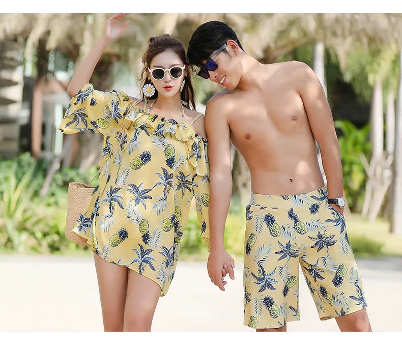 Áo tắm nữ màu vàng Hàn Quốc phiên bản áo voan tam giác bikini đôi ba mảnh dài tay áo nhanh chóng áo tắm - Vài đồ bơi 	đồ đôi maxi đi biển