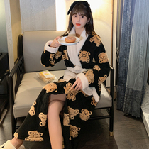 Cute Cartoon Little Bear Pajamas Girls Fall Winter Sexy Plus Suede Thickening Long Coral Suede Warm Sleeping Robe Bathrobe
