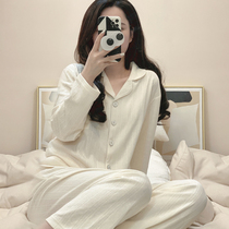 Sleepwear Womens spring autumn season pure cotton long sleeves 2021 New pure colour cardiopouses can be outworn with light lavish style home suits