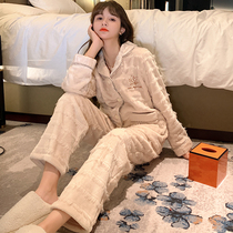 2021 pure color minimalist net red new pyjamas womens autumn winter coral suede can be worn outside wearing home two suits