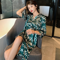 European and American hip hop boyfriend Wind sleepwear women Summer ice silk Sexy shirt thin net red short sleeve summer pyjamas dress