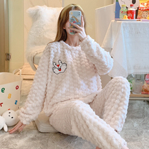 Pajamas Teenage Girl Autumn Winter Coral Suede 2021 New Sweet And Cute Cut Flowers Thicken Plus Suede Home Suit Suit